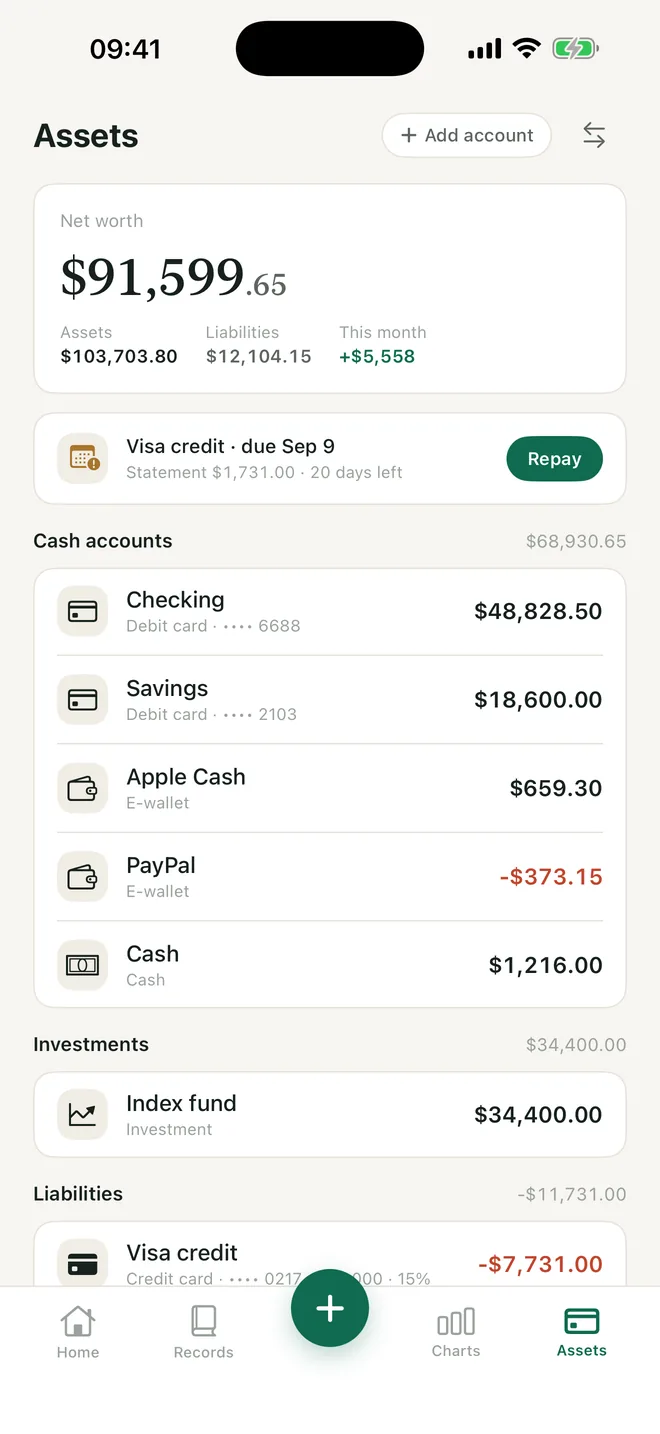 Net worth, no bank login
